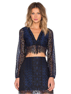For Love & Lemons Lyla Lace long Sleeve Blouse sz M